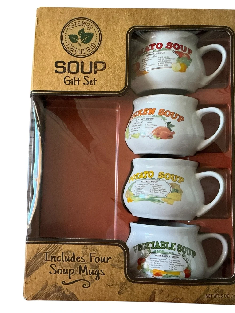 new Caraway naturals soup recipe 4-bowl gift set Tomato/Potato/chicken/Veggie